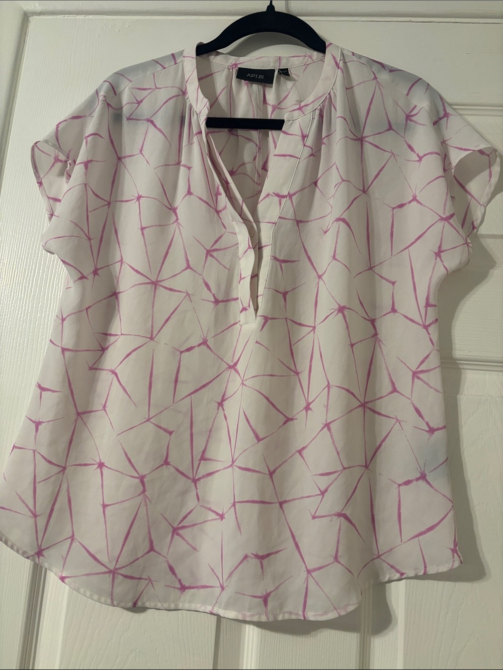 Apt. 9 White Blouse with Pink Geometric Print